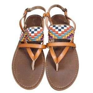 Mossimo Supply Co 90s Womens 10 Tan Woven Thong Sandals Ankle Strap Flat VINTAGE
